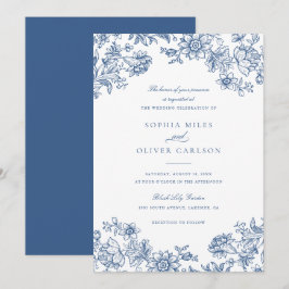 Floral Elegant Vintag Blue Wedding Einladung