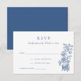 Floral Elegant Vintag Blue Wedding RSVP Einladung