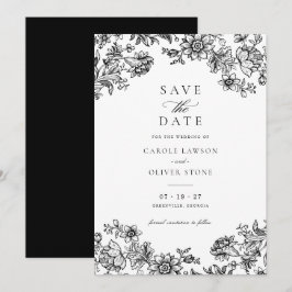 Floral Elegant Vintag Save the Date Schwarz-weiß Einladung