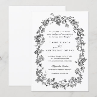 Floral Elegant Vintage French Roses Wedding Einladung