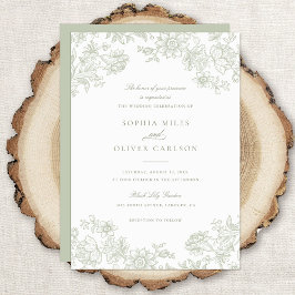 Floral Elegant Vintage Sage Green Wedding Einladung