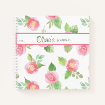 Floral Élégant Votre Nom Script Rose Roses Journal