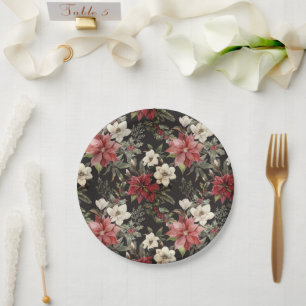 Floral Elegant Wasserfarbe Frohe Weihnachten Pappteller