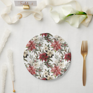Floral Elegant Wasserfarbe Frohe Weihnachten Pappteller