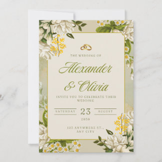 Floral Elegant Wedding Invitation | White & Gold