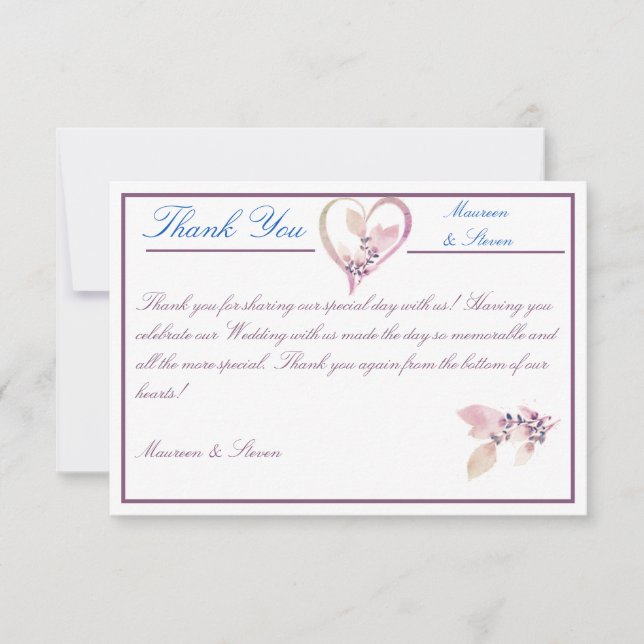 Floral Elegant White and Mauve Wedding Dankeskarte (Vorderseite)