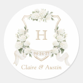 Floral Elegant White Hydrangea Wappen Umschlag Runder Aufkleber