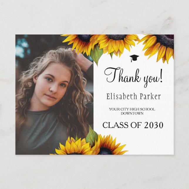 Floral elegante Abschluss Foto Graduierte danke Postkarte (Vorderseite)