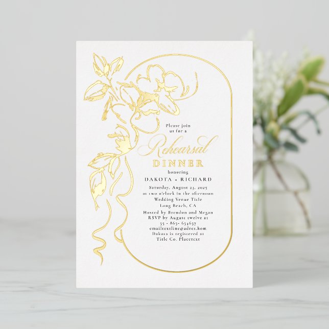 Floral Elegante Chic Probe Dinner Gold Folieneinladung (Stehend vorne)