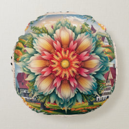 Floral Elegante: Deutsche Briefmarke Kunst Rundes Kissen