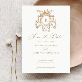 Floral Elegante Französische Rose Gold Wappen Rett Einladung