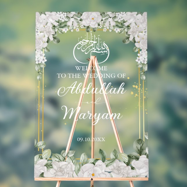 Floral Elegante islamische Hochzeit Willkommen Acrylschild (Neutral)