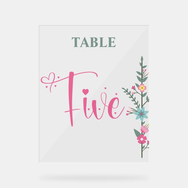Floral Elegante Liebe Hochzeit Tischnummer 2 Acrylschild (Vorderseite)