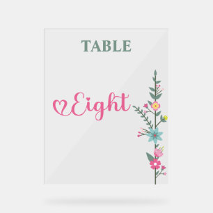 Floral Elegante Liebe Hochzeit Tischnummer 8 Acrylschild