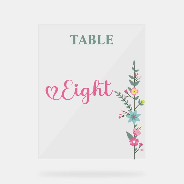 Floral Elegante Liebe Hochzeit Tischnummer 8 Acrylschild (Vorderseite)