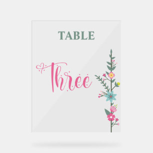 Floral Elegante Liebe Hochzeit Tischnummer DREI Acrylschild