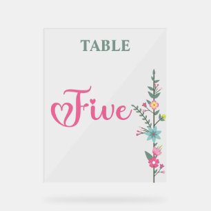 Floral Elegante Liebe Hochzeit Tischnummer FÜNF Acrylschild