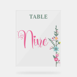 Floral Elegante Liebe Hochzeit Tischnummer NINE Acrylschild
