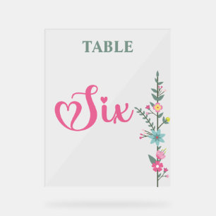 Floral Elegante Liebe Hochzeit Tischnummer SIX Acrylschild