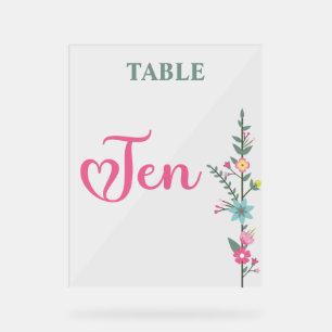 Floral Elegante Liebe Hochzeit Tischnummer TEN Acrylschild
