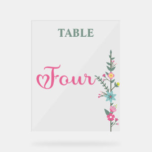 Floral Elegante Liebe Hochzeit Tischnummer VIER Acrylschild