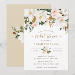 Floral Elegante Magnolia Rosa Brautparty Einladung