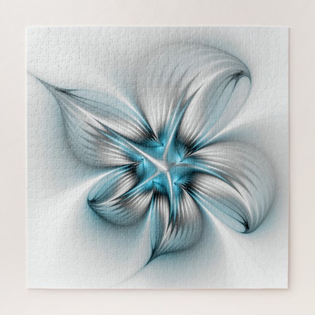 Floral Elegante Modernes Abstraktes blaues Fraktal (Vertikal)