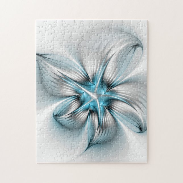Floral Elegante Modernes Abstraktes blaues Fraktal (Vertikal)