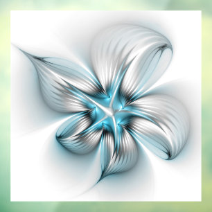 Floral Elegante Modernes Abstraktes blaues Fraktal Fensteraufkleber