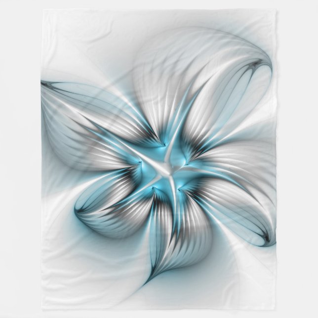 Floral Elegante Modernes Abstraktes blaues Fraktal Fleecedecke (Vorderseite)