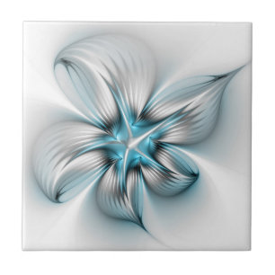 Floral Elegante Modernes Abstraktes blaues Fraktal Fliese