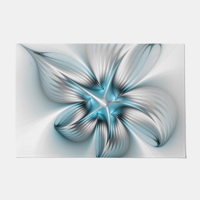 Floral Elegante Modernes Abstraktes blaues Fraktal Fußmatte (Vorderseite)