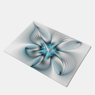 Floral Elegante Modernes Abstraktes blaues Fraktal Fußmatte