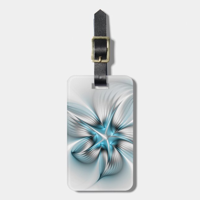 Floral Elegante Modernes Abstraktes blaues Fraktal Gepäckanhänger (Vorderseite vertikal)