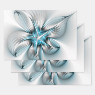 Floral Elegante Modernes Abstraktes blaues Fraktal Geschenkpapier Set
