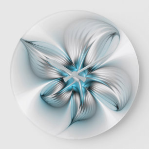 Floral Elegante Modernes Abstraktes blaues Fraktal Große Wanduhr