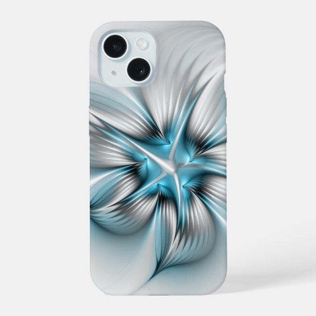 Floral Elegante Modernes Abstraktes blaues Fraktal iPhone 15 Hülle (Rückseite)