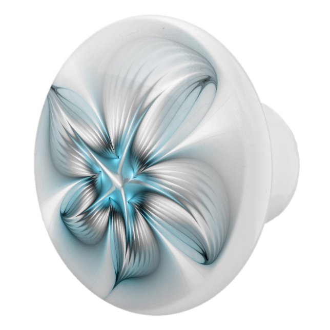 Floral Elegante Modernes Abstraktes blaues Fraktal Keramikknauf (Rechts)