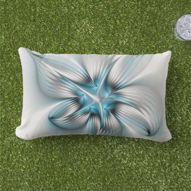 Floral Elegante Modernes Abstraktes blaues Fraktal Kissen Für Draußen (Gras)