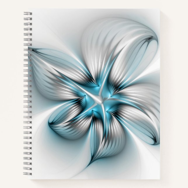 Floral Elegante Modernes Abstraktes blaues Fraktal Notizbuch (Vorderseite)