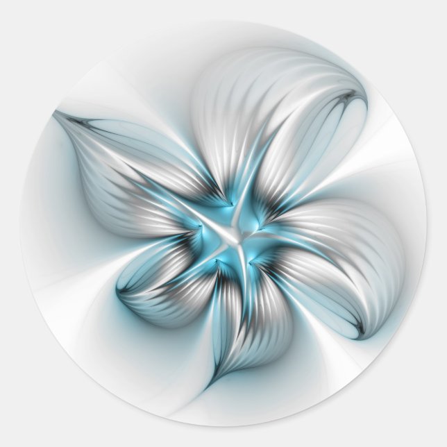 Floral Elegante Modernes Abstraktes blaues Fraktal Runder Aufkleber (Vorderseite)