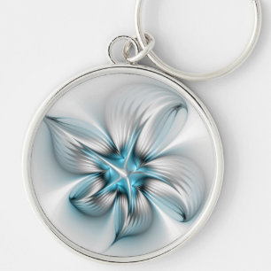 Floral Elegante Modernes Abstraktes blaues Fraktal Schlüsselanhänger