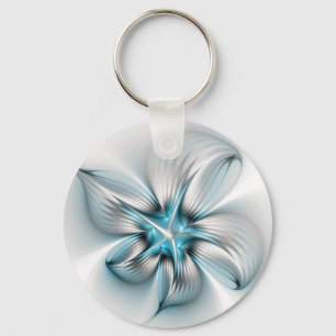 Floral Elegante Modernes Abstraktes blaues Fraktal Schlüsselanhänger