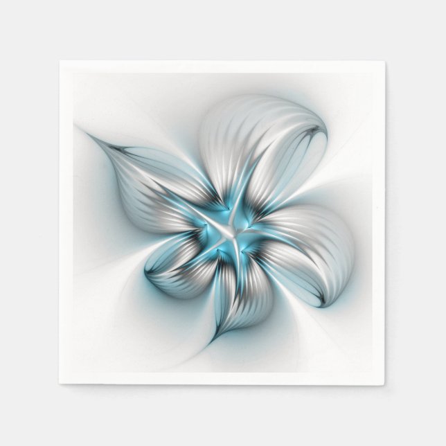 Floral Elegante Modernes Abstraktes blaues Fraktal Serviette (Vorderseite)