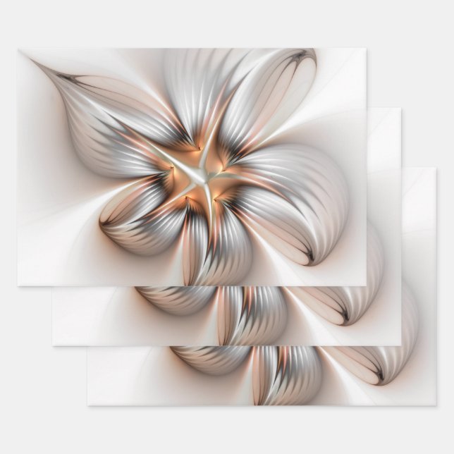 Floral Elegante Modernes Abstraktes Fraktal Geschenkpapier Set (Set)
