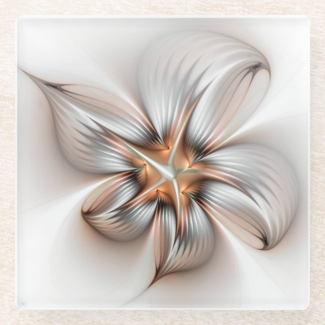 Floral Elegante Modernes Abstraktes Fraktal Glasuntersetzer (Vorderseite)