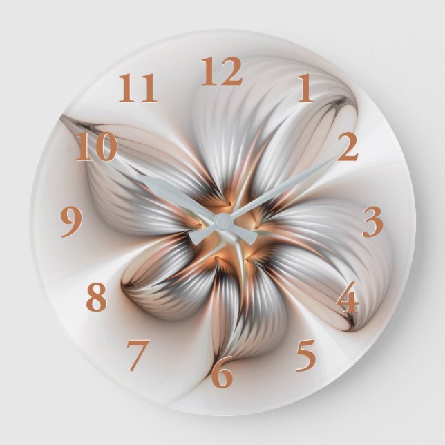 Floral Elegante Modernes Abstraktes Fraktal Große Wanduhr (Vorderseite)