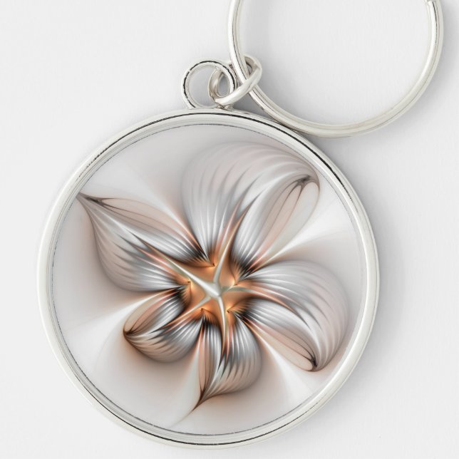 Floral Elegante Modernes Abstraktes Fraktal Schlüsselanhänger (Vorne)