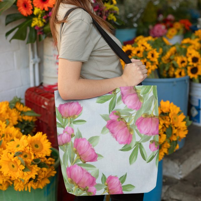 Floral Elegante Rosa Peonies Einfache Gartenanlage Tasche (Von Creator hochgeladen)