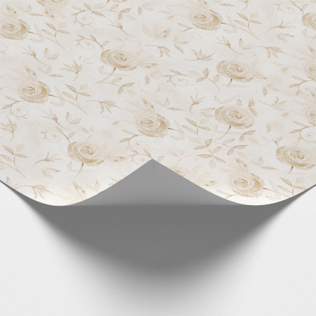 Floral Elegante Rose Beige Weiße Muster Geschenkpapier (Ecke)
